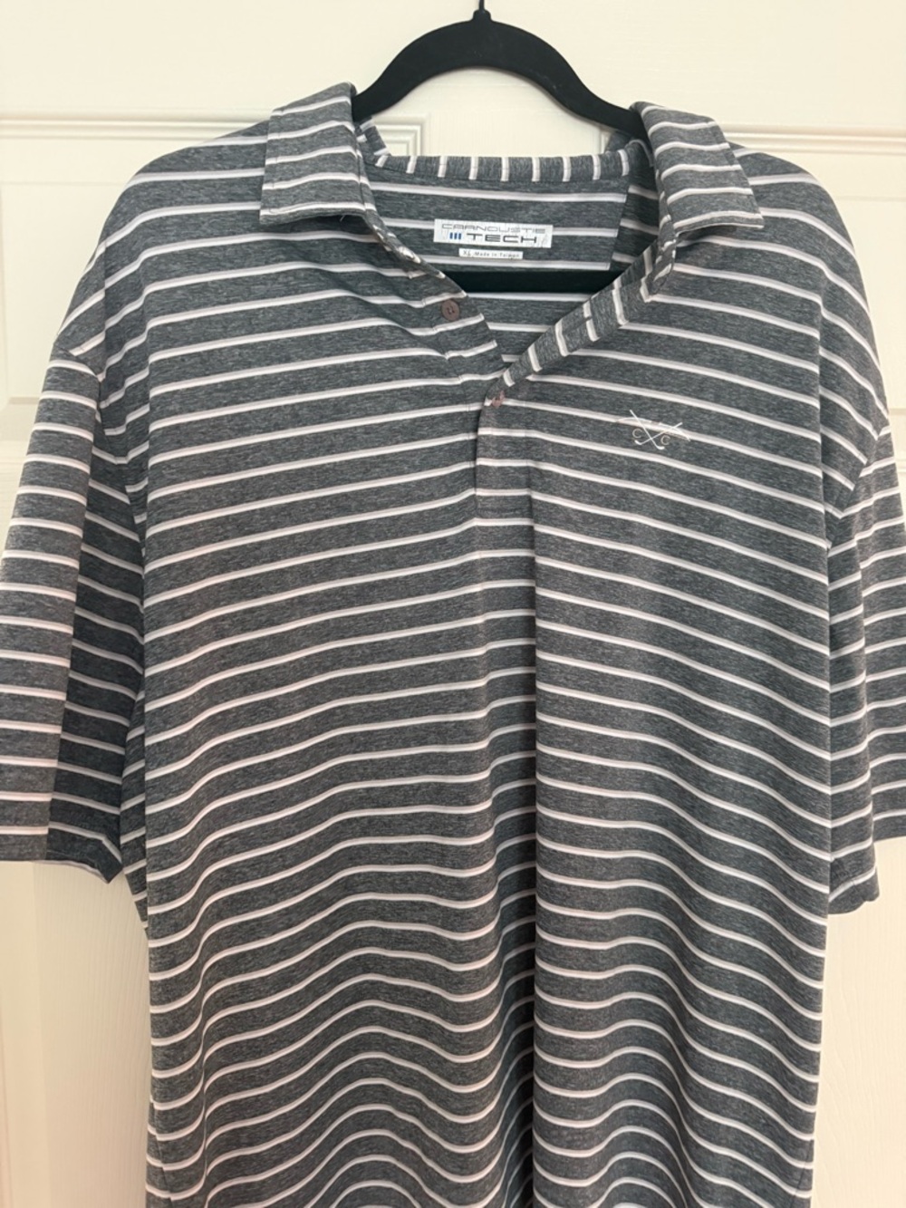 Gray & White Striped Golf Polo